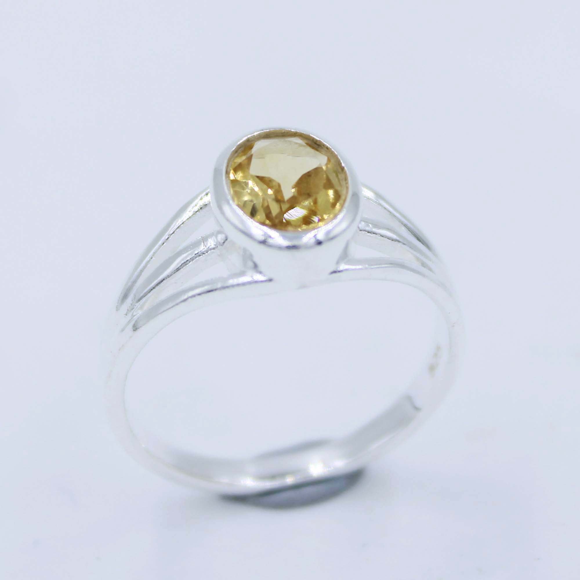 Natural Citrine Faceted 925 Silver Ring