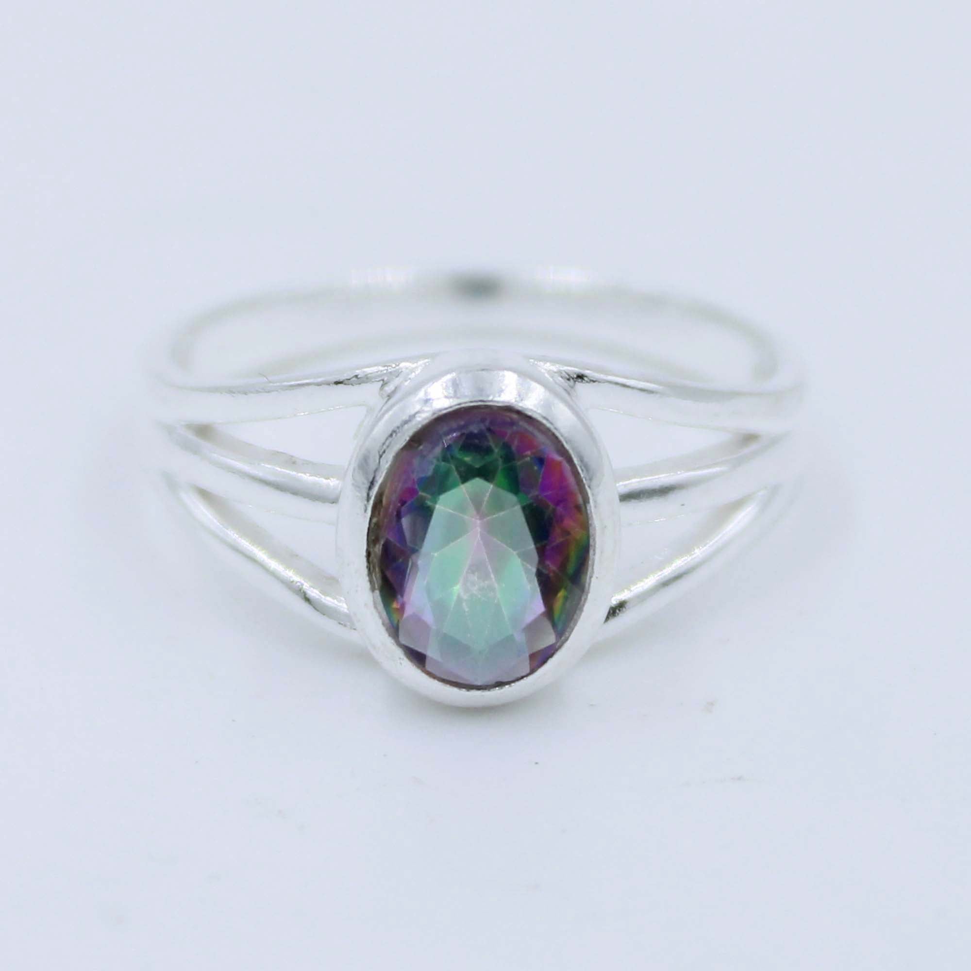 Mystic Quartz Gemstone 925 Silver Ring