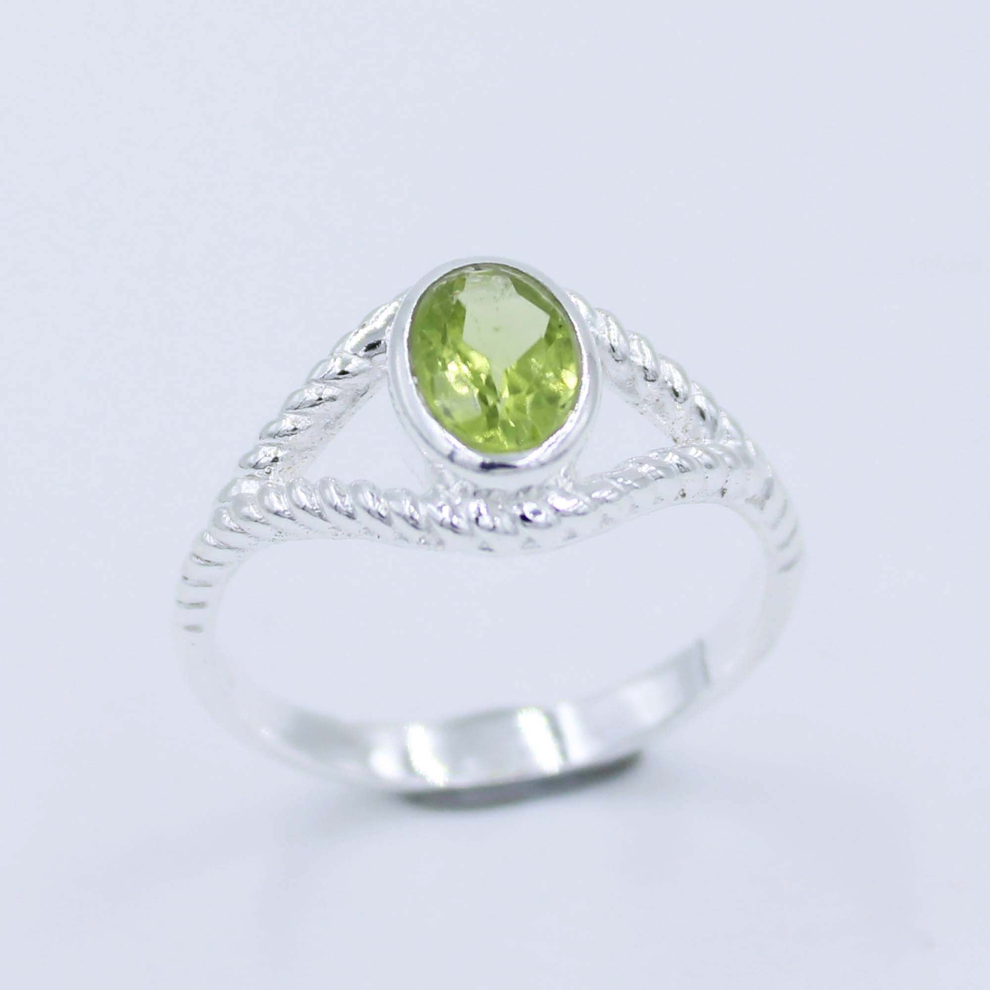 Natural Peridot Oval 925 Sterling Silver Ring