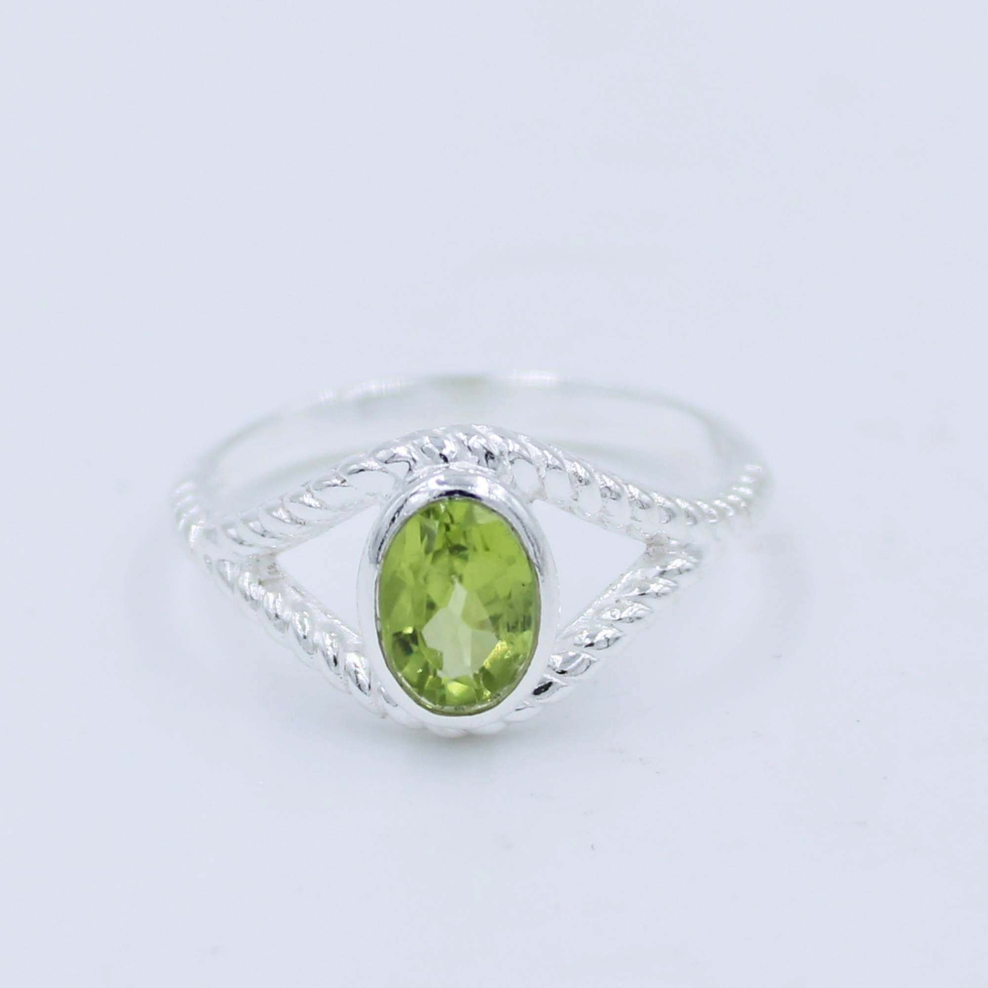 Natural Peridot Oval 925 Sterling Silver Ring